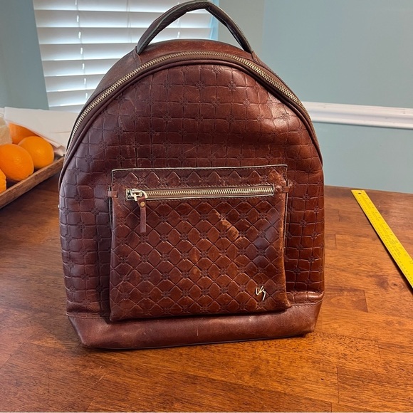 Velez Brown Leather Backpack embossed colorful inside main image 8